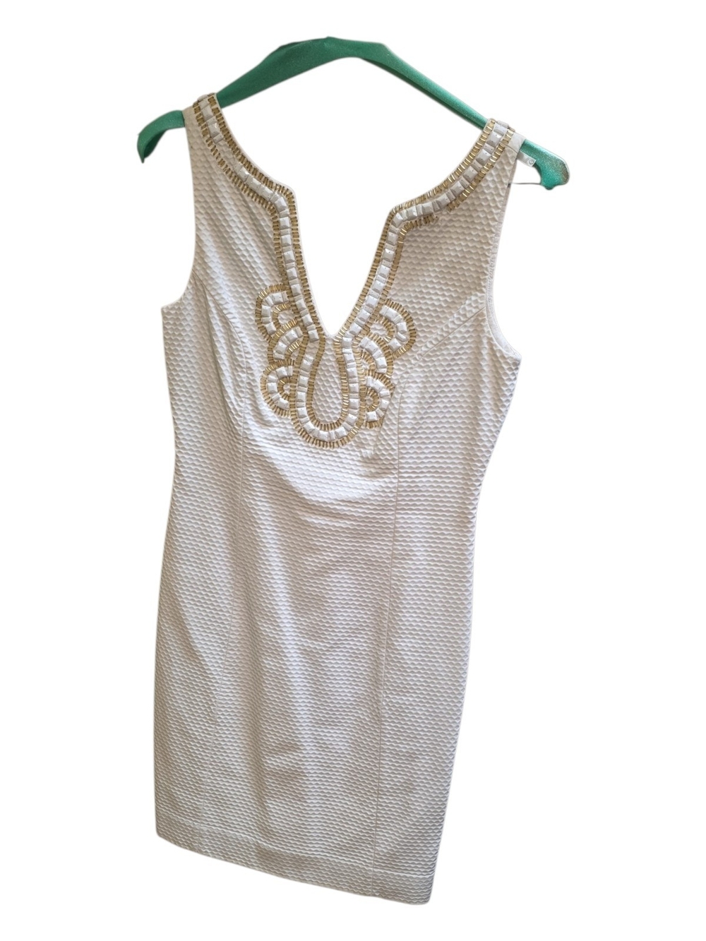 Lilly Pulitzer White Mini Dress with Gold Embellished V-Neck